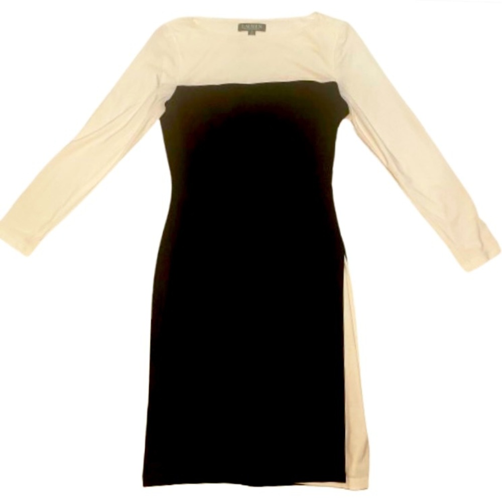 Lauren by Ralf Lauren Black & White Long Sleeve Dresss